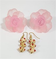 Large Rose Resin & Wood Dangling Earrings