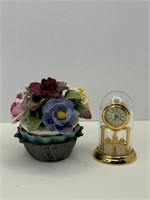 Clock and Flowers Figurine Lot