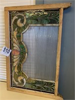 antique stain glass window 30"T 44"W