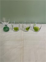 3 MCM GREEN DOT GLASSES AND ART GLASS PC.