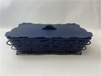 Blue Baking Dish With Cover And Carrying Rack 8x12