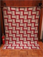 Vintage handstitched quilt in rectangular strips,