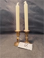 Brass Candle Stick Holders W/ Candles x2