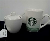 10 ounce Starbucks coffee cup and Sugar Bowl