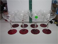 8 Vtg Cut Glass Stems with Ruby Red Foot 6&1/2"