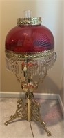 Vintage Cranberry glass lamp w/gold finish, 39”