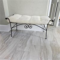 Wrought Iron Scroll Bench W Fluffy Cushion