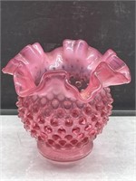 Fenton Cranberry Hobnail Ruffled Vase
