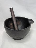 Large Cast Iron Mortar & Pestle, Heavy