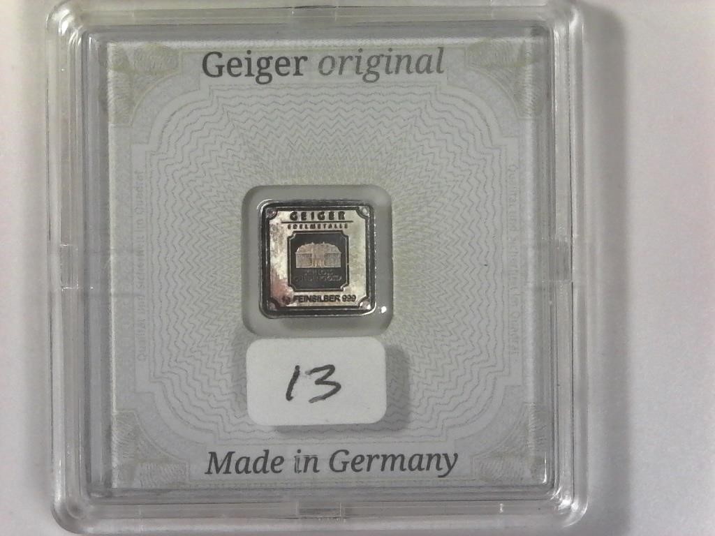 Geiger Germany One Gram .999 Silver Bar