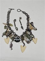 Vintage Gemstone/Arrowhead Rock Necklace/Earrings