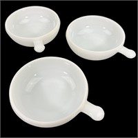 3 Glasbake White Milk Glass Bowls
