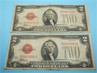 (2) 1928 RED SEAL $2 BILLS SERIES E & D