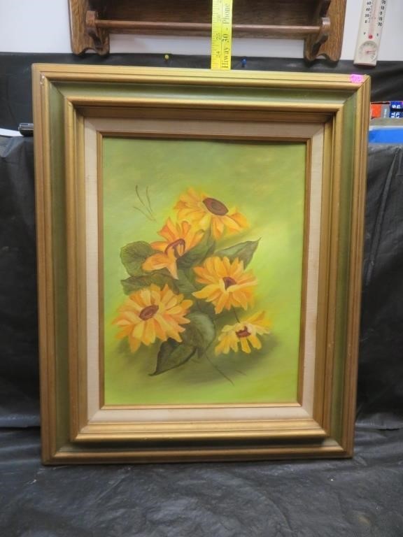 NO SHIPPING -Signed Sunflower Painting 23&1/4" x