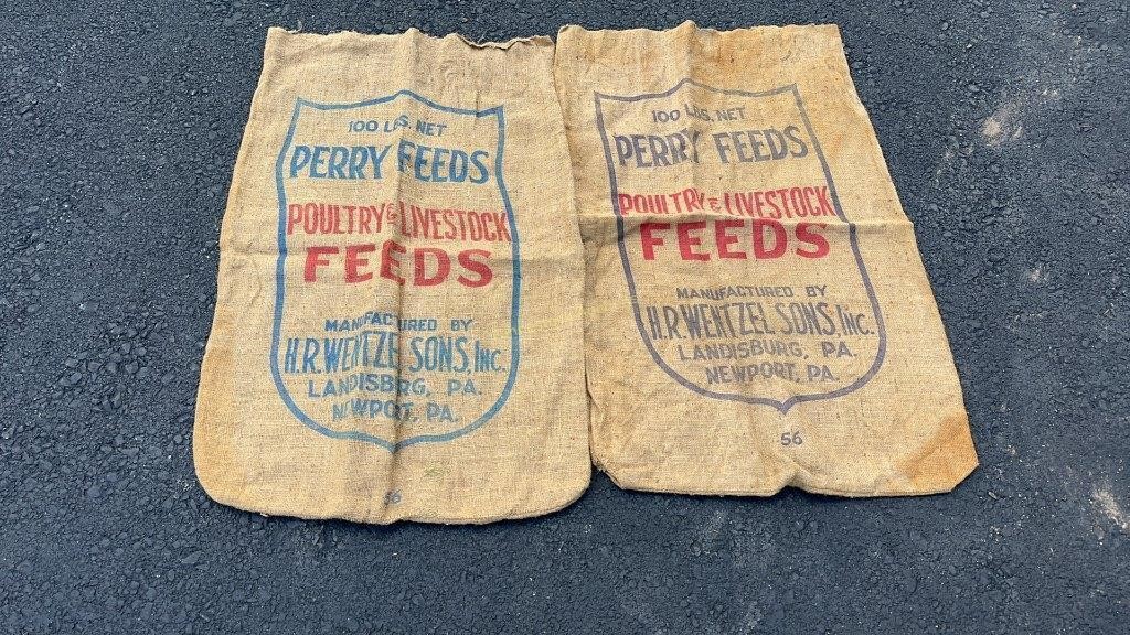 2 H R Wentzel Sons burlap feed bags