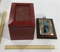 Wood & glass wall piece & picture frame box w/