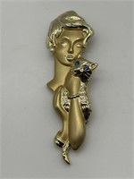 Victorian Lady w/ Kitty Cat & Pearls Pin