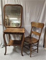 Oak: Parlor Table, Chair, Beveled Edged Mirror