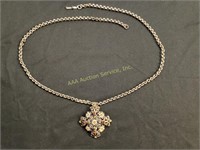 Hobé silver tone rhinestone necklace. The pendant