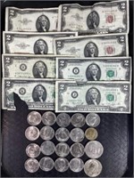 U. S. Bank Notes & Coins Face Value Of $27.50