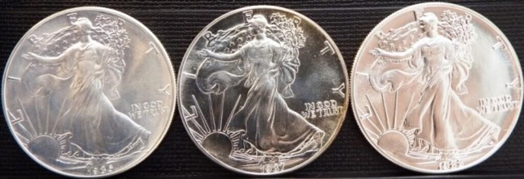 1986,1987 & 1988 American Eagle Silver Dollars