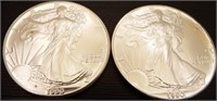 (2) 1990 American Eagle Silver Dollars - Coins