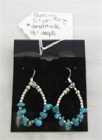 Sterling Silver Turquoise Handmade 1 1/4" Hoops