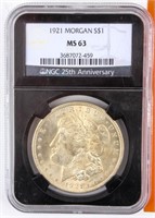 Coin 1921 Morgan Silver Dollar NGC MS63