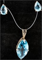 Jewelry 14k White Gold Blue Topaz Pendant Earrings