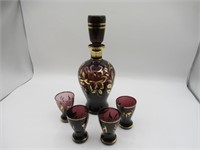 DECANTER PURPLE GLASS WITH 4 GLASSES