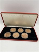 1982 CALGARY FLAMES SET OF 6 BRONZE COINS IN CASE