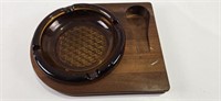 Vintage Walnut/Amber glass Pipe Ashtray