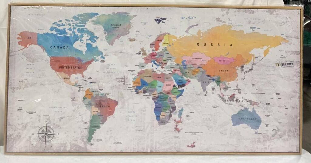 WOOD FRAMED WORLD MAP 48x24x1IN