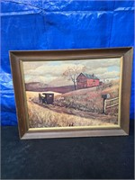 Vintage Guy Coheleach Red Barn Oil Painting