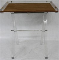 MID-CENTURY MODERN LUCITE & WOOD TRAY TOP DESK BY