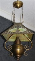 UNUSUAL LATE 19TH C. BRASS PULL DOWN LAMP WITH