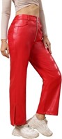 CXXQ Women's Faux Leather Pants-Red, L