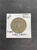 RARE WWII 1943 Great Britain Silver Half Crown