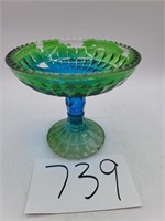 Vintage Blue and Green Flash Painted Compote