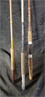 Three fishing pole rods