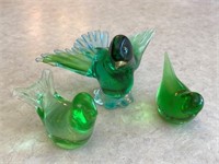 Vintage Green Art Glass Birds