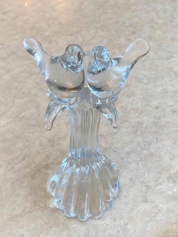 Clear Art Glass Lovebirds