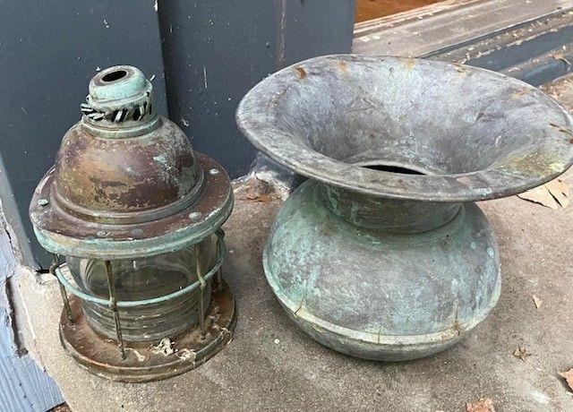 Metal Spittoon & Lantern