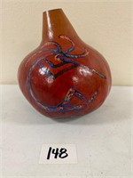 Gourd Pot w/ Painted Decor AS IS 9.5' H x 9.5"W