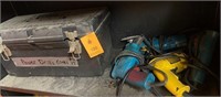 Large tool box with misc power tools screw drivers