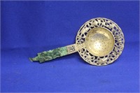 Chinese Carved Jadeite Handle and Silver Strainer