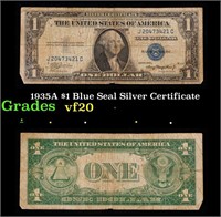 1935A $1 Blue Seal Silver Certificate Grades vf, v