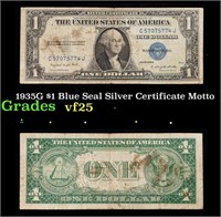 1935G $1 Blue Seal Silver Certificate Grades vf+ M