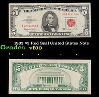 1963 $5 Red Seal United States Note Grades vf++