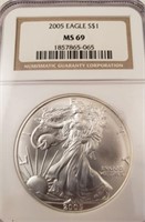 2005 American Silver Eagle, Graded NGC MS 69